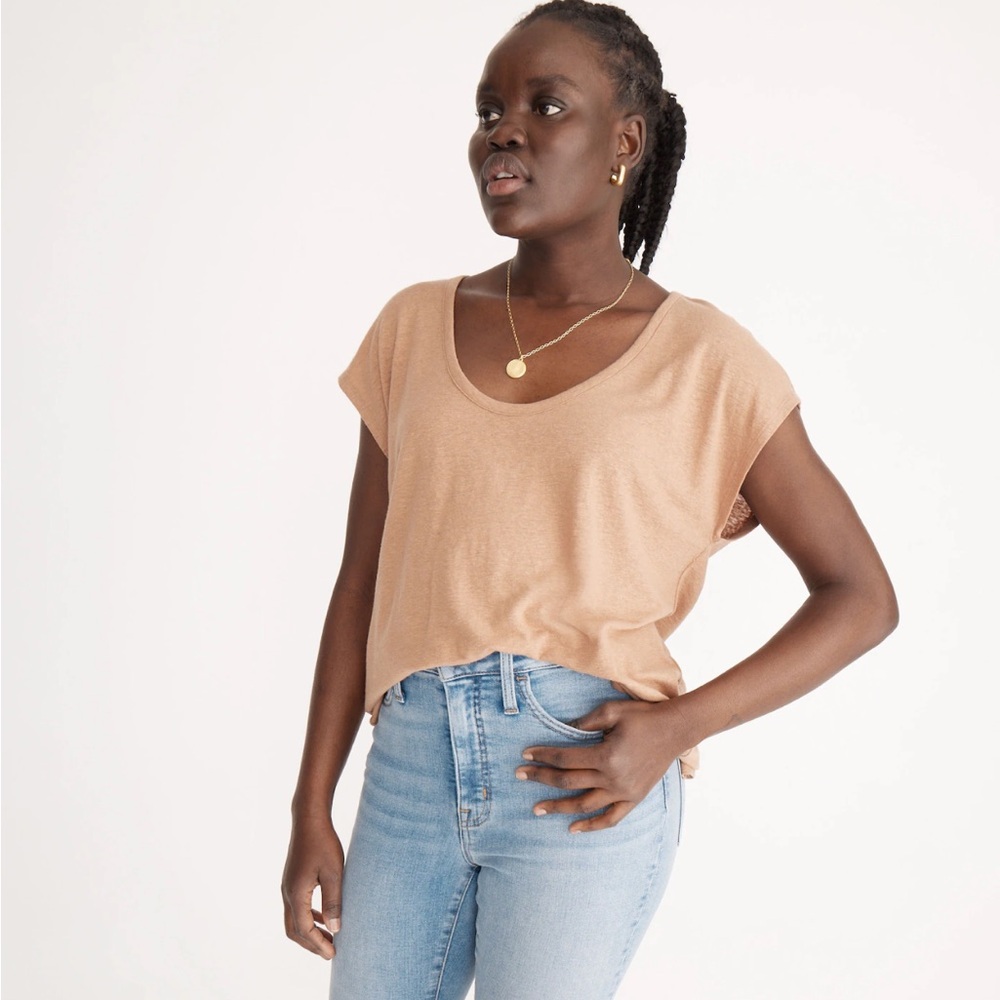 MADEWELL LINEN BLEND SCOOPNECK TEE BROWN SIZE SMALL